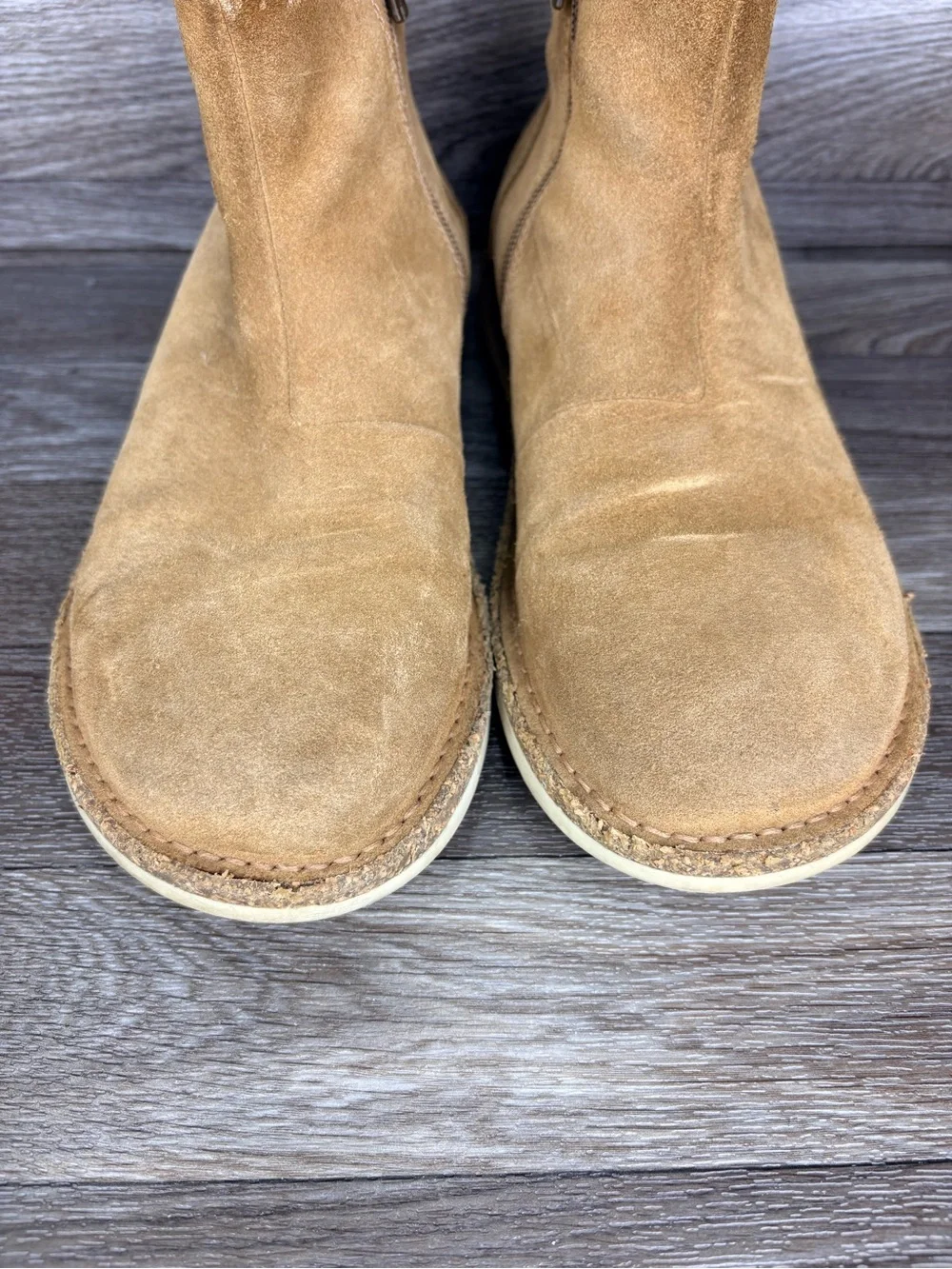 Birkenstock Melrose Tan Suede Zip Up Ankle Boot Plaid Lining Women’s Sz 40 or 9